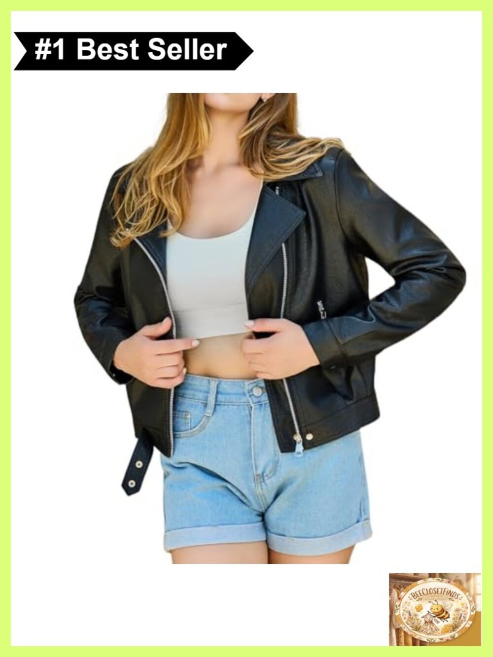 Cropped Faux Leather Moto Jacket Slim Fit Zip Biker Coat